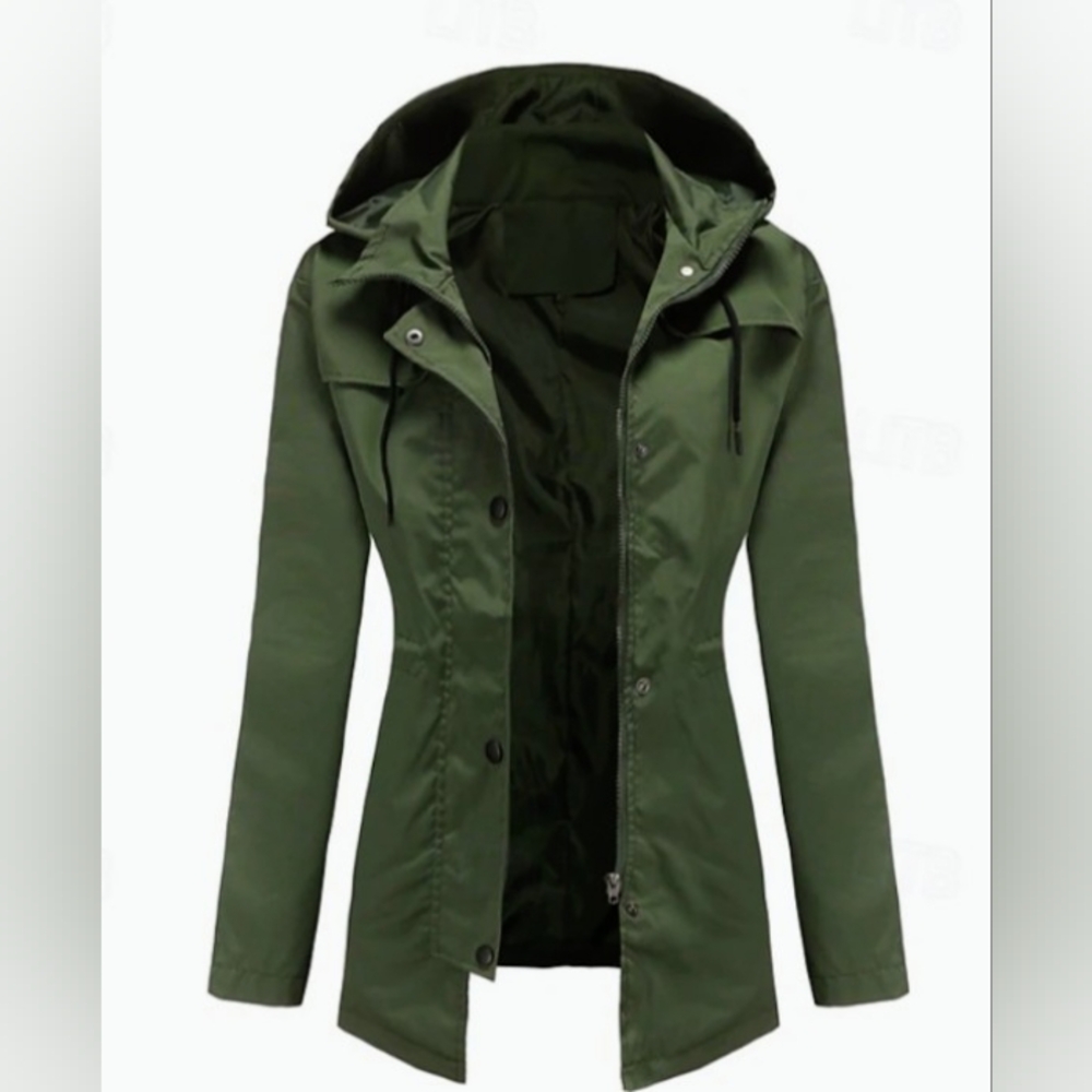 Swiss Tech Green Raincoat with Hood and Zipper